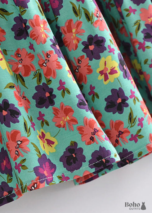 Boho Skirts in Camila Flower in Green For Women